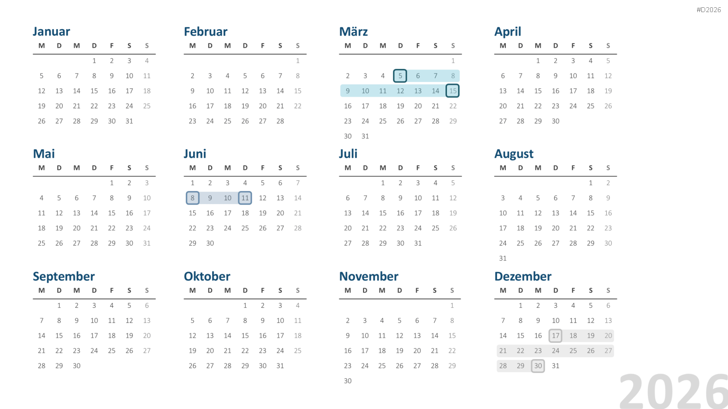 Kalender 2026 PowerPoint-Vorlage