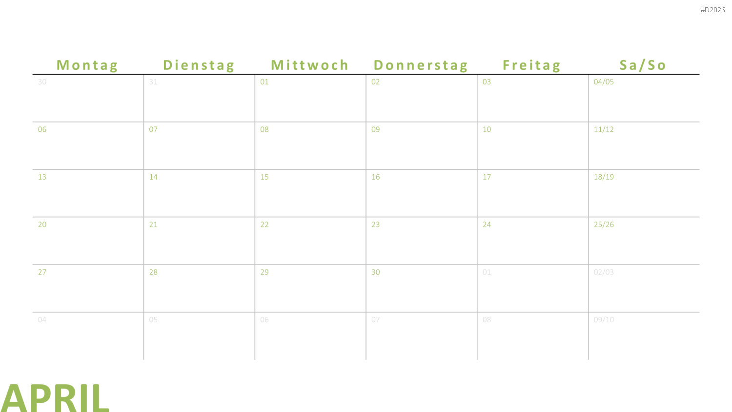 Kalender 2026 PowerPoint-Vorlage