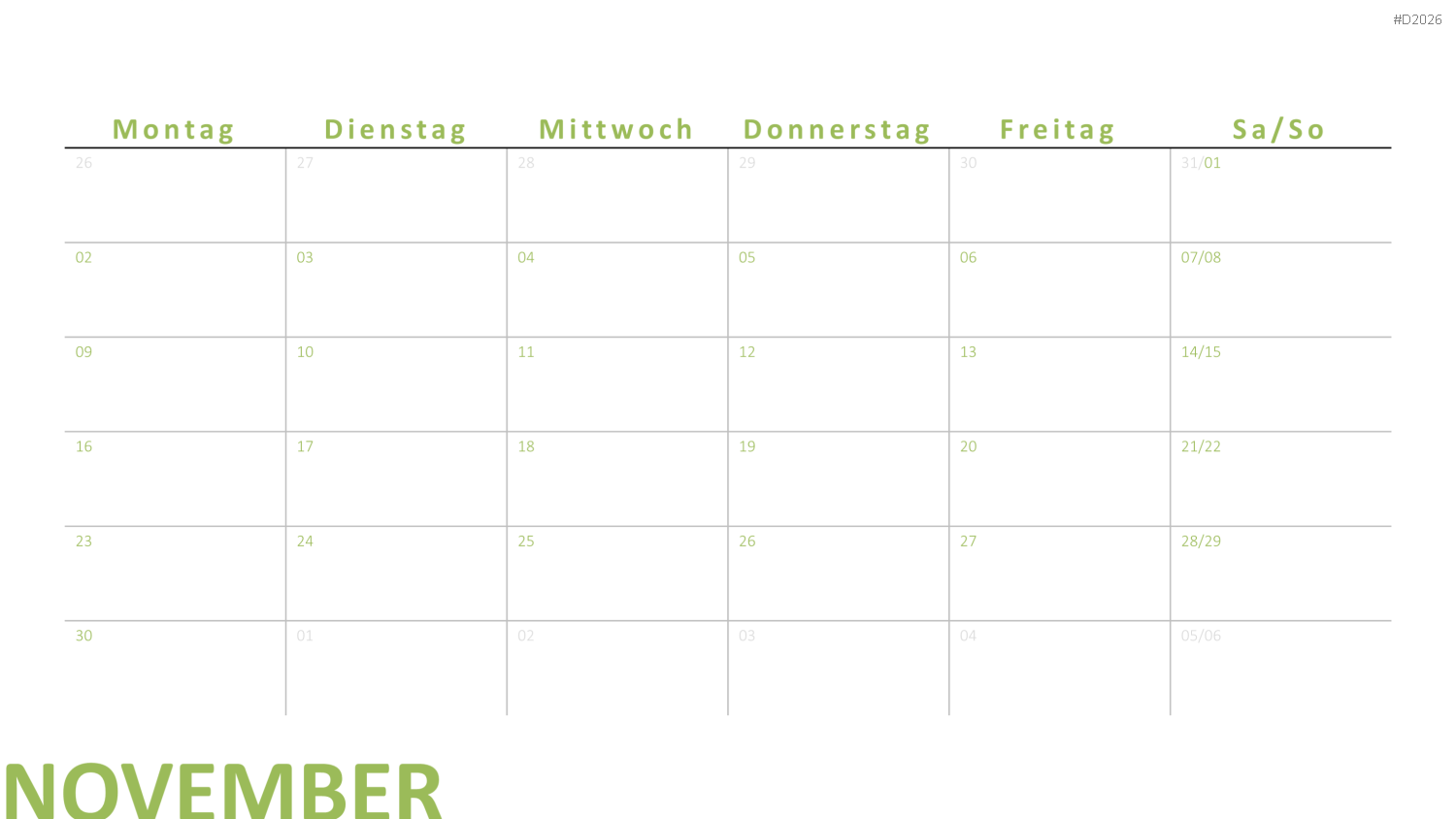 Kalender 2026 PowerPoint-Vorlage