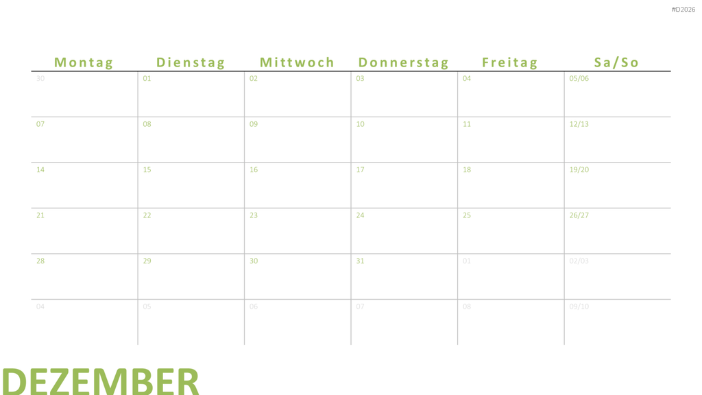 Kalender 2026 PowerPoint-Vorlage