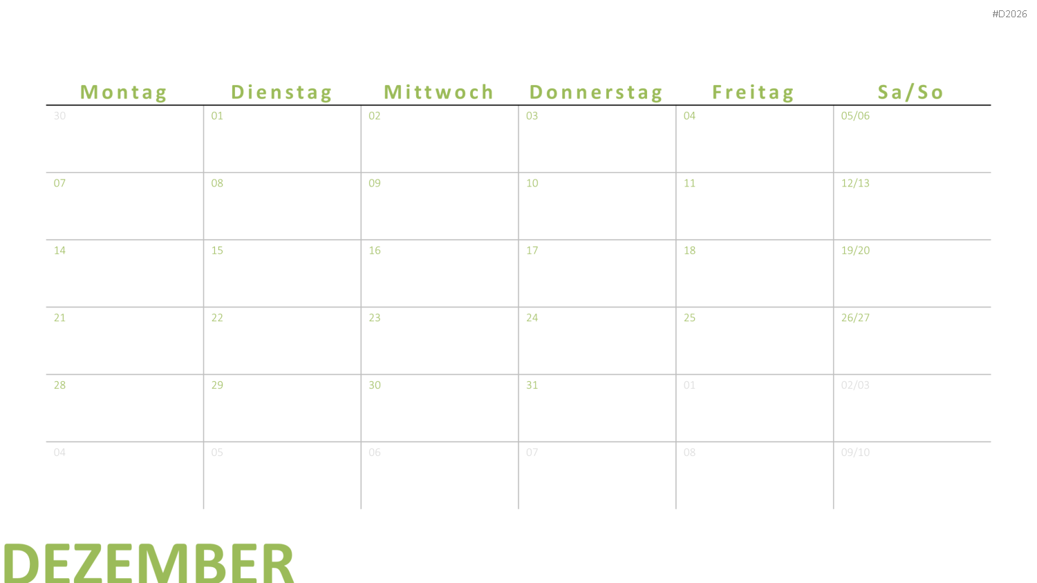 Kalender 2026 PowerPoint-Vorlage