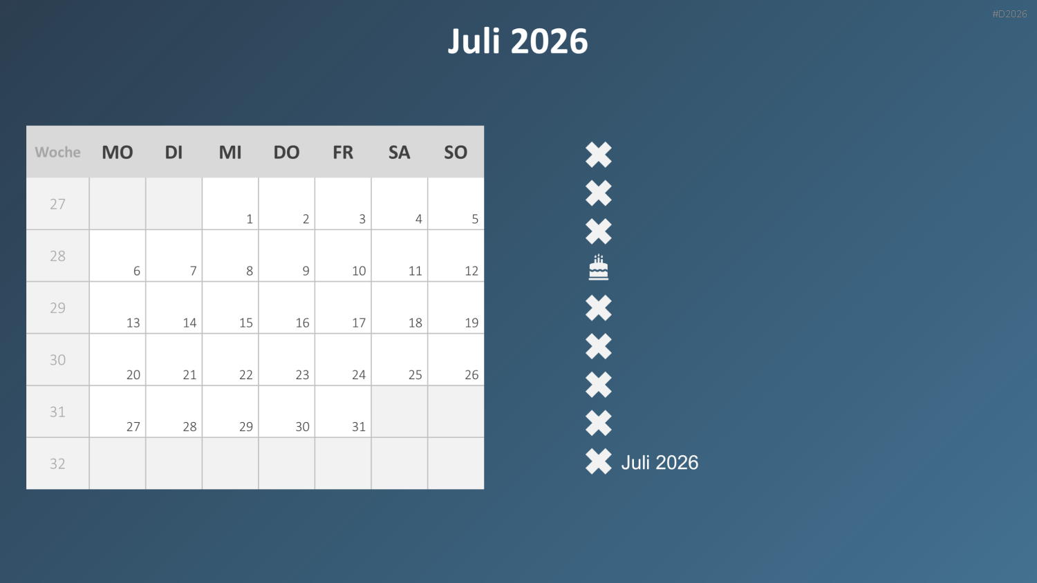 Kalender 2026 PowerPoint-Vorlage