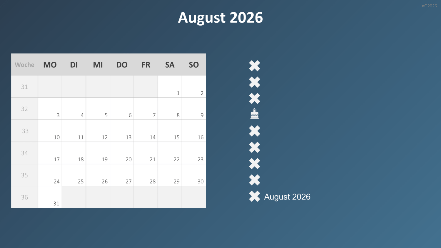 Kalender 2026 PowerPoint-Vorlage