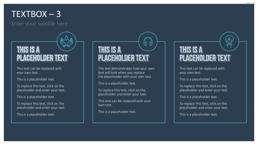Drei PowerPoint-Textfelder mit Icons