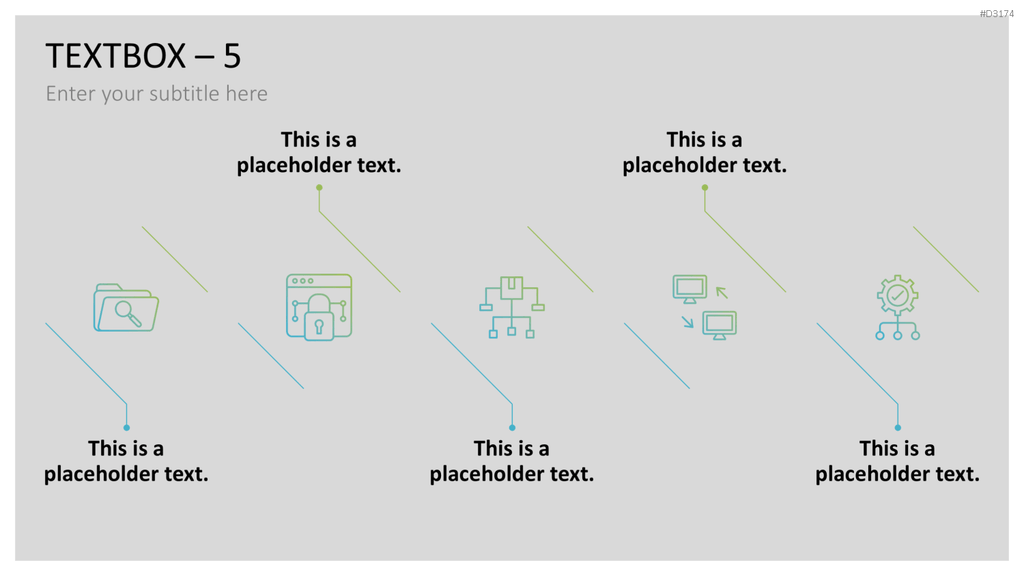 Fünf Business-Icons mit Platzhaltertext