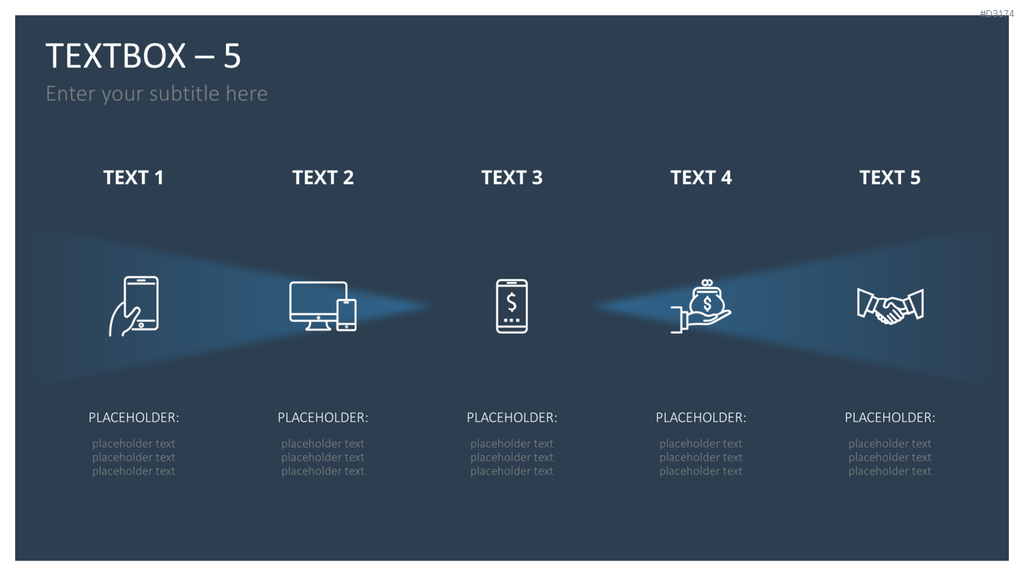 Fünf Business-Icons mit Textboxen