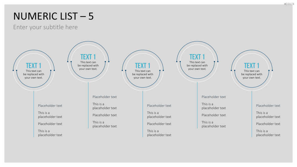 Fünf nummerierte PowerPoint-Textfelder