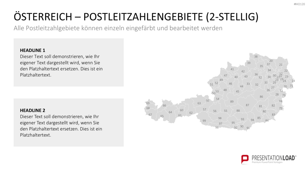 Österreich - PLZ (2-stellig) PowerPoint-Vorlage