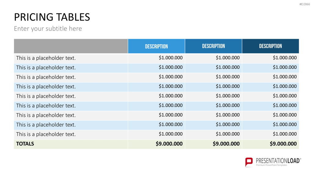 Pricing-Tables PowerPoint-Vorlage