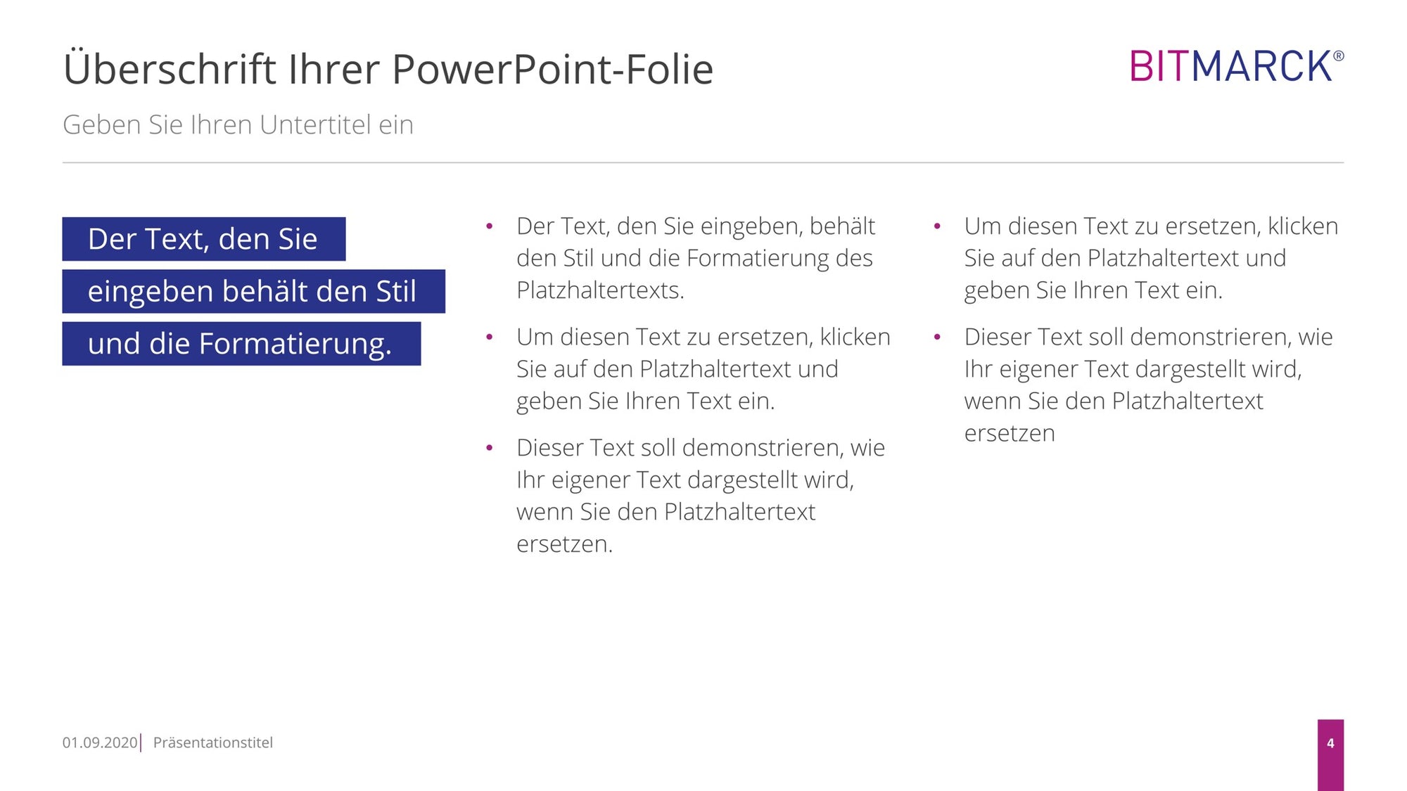 PowerPoint-Folie mit Beispieltexten, Hervorhebung